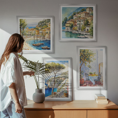 Composizione di 4 quadri Acquerelli di città italiane