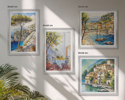 Composizione di 4 quadri Acquerelli di città italiane