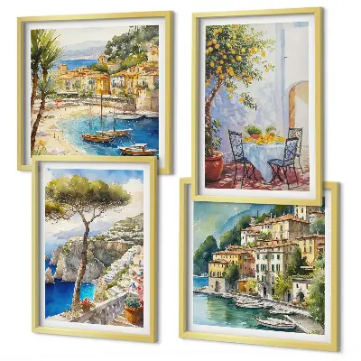Acquerelli di città italiane composizione di 4 quadri
