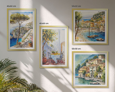 Composizione di 4 quadri Acquerelli di città italiane