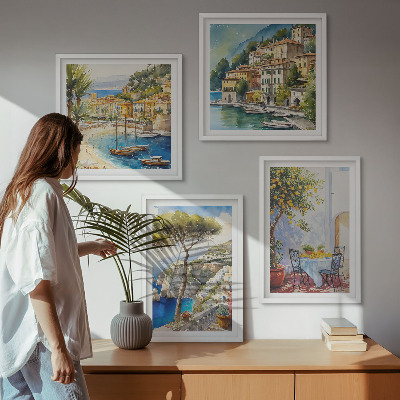 Composizione di 4 quadri Acquerelli di città italiane