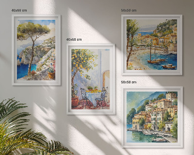 Composizione di 4 quadri Acquerelli di città italiane