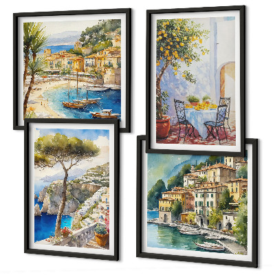 Composizione di 4 quadri Acquerelli di città italiane