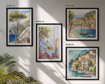 Composizione di 4 quadri Acquerelli di città italiane