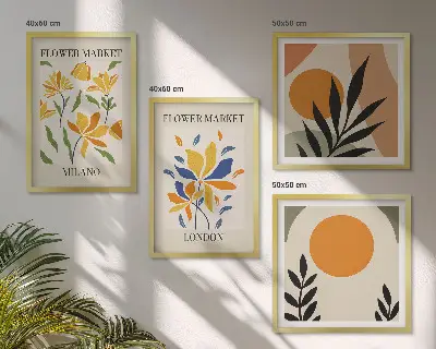 Galleria a parete con poster floreali di Parigi e Milano