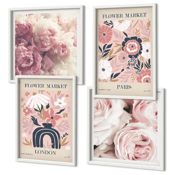 Polittico con cornice decorazione con motivi floreali di rose parigine