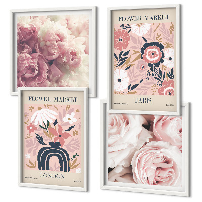 Polittico con cornice Motivi floreali rose Parigi