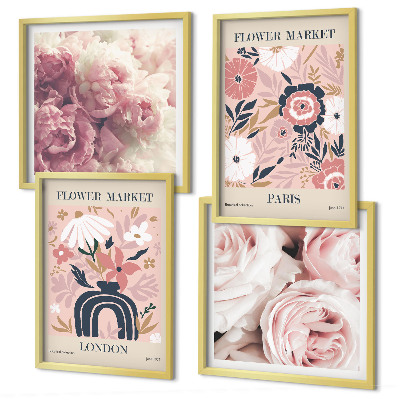 Polittico con cornice Motivi floreali rose Parigi