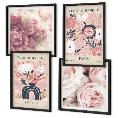 Polittico con cornice Motivi floreali rose Parigi