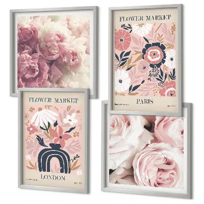 Polittico con cornice decorazione con motivi floreali di rose parigine