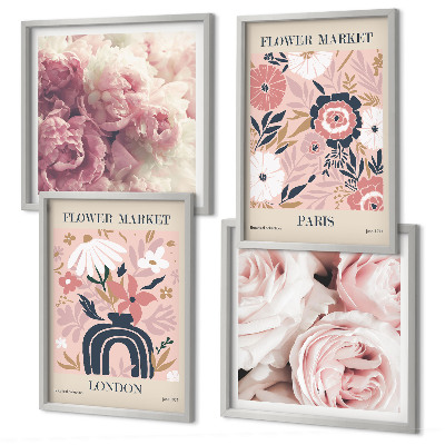 Polittico con cornice Motivi floreali rose Parigi