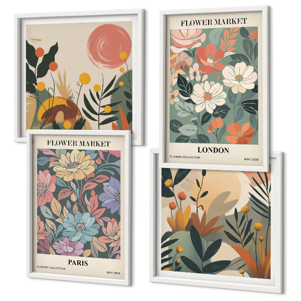 Composizione di 4 quadri Poster floreali Parigi Londra