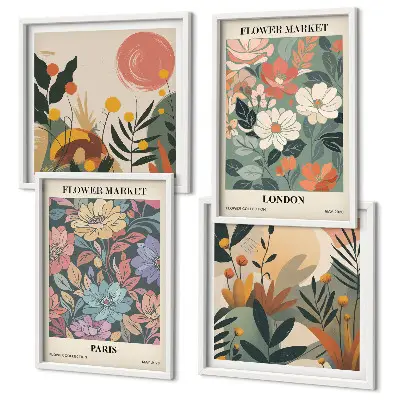 Set di 4 quadri con poster floreali motivo Parigi e Londra