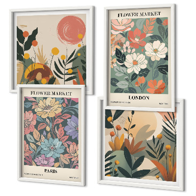 Composizione di 4 quadri Poster floreali Parigi Londra
