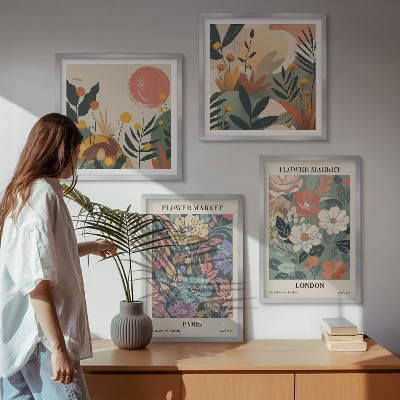 Composizione di 4 quadri Poster floreali Parigi Londra
