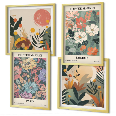 Composizione di 4 quadri Poster floreali Parigi Londra