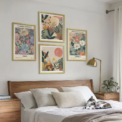 Set di 4 quadri con poster floreali motivo Parigi e Londra