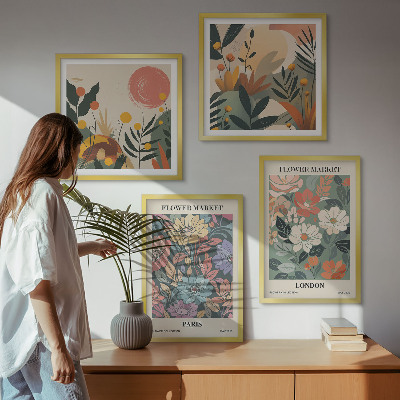 Composizione di 4 quadri Poster floreali Parigi Londra