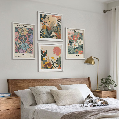 Composizione di 4 quadri Poster floreali Parigi Londra