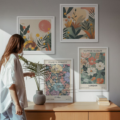Composizione di 4 quadri Poster floreali Parigi Londra