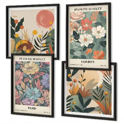 Set di 4 quadri con poster floreali motivo Parigi e Londra