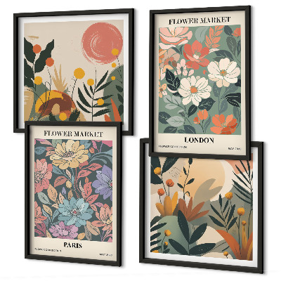 Composizione di 4 quadri Poster floreali Parigi Londra