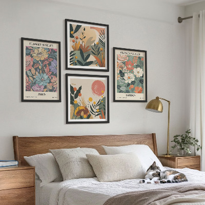 Composizione di 4 quadri Poster floreali Parigi Londra