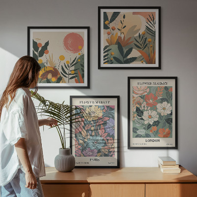 Composizione di 4 quadri Poster floreali Parigi Londra