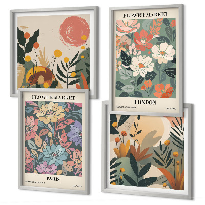 Composizione di 4 quadri Poster floreali Parigi Londra