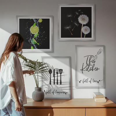 Polittico con cornice tarassaco lime iscrizioni cucina