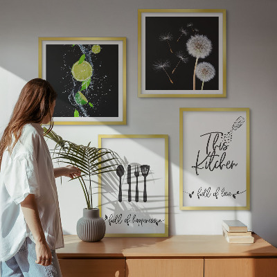 Polittico con cornice tarassaco lime iscrizioni cucina