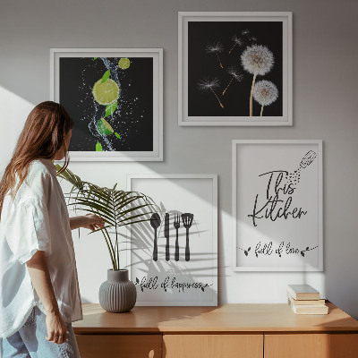 Polittico con cornice tarassaco lime iscrizioni cucina