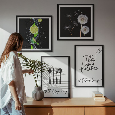 Polittico con cornice tarassaco lime iscrizioni cucina