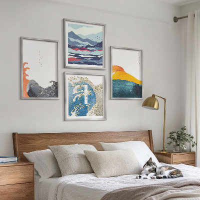 Composizione di 4 quadri Onde, arte giapponese, grafica