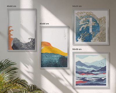 Composizione di 4 quadri Onde, arte giapponese, grafica
