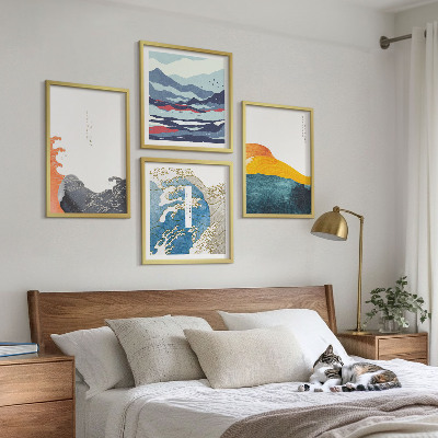 Composizione di 4 quadri Onde, arte giapponese, grafica