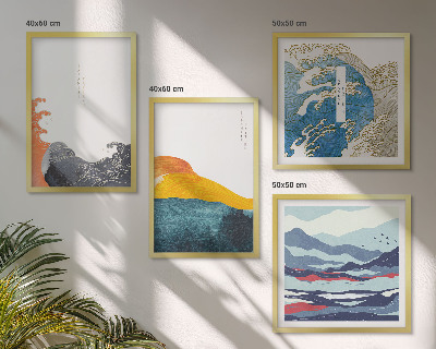 Composizione di 4 quadri Onde, arte giapponese, grafica