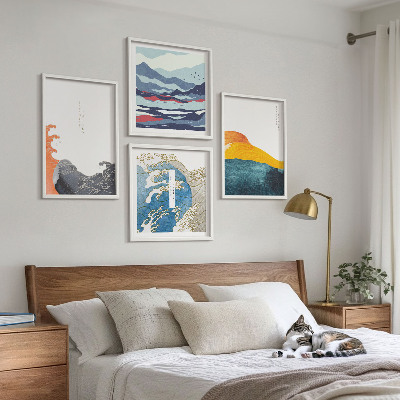Composizione di 4 quadri Onde, arte giapponese, grafica