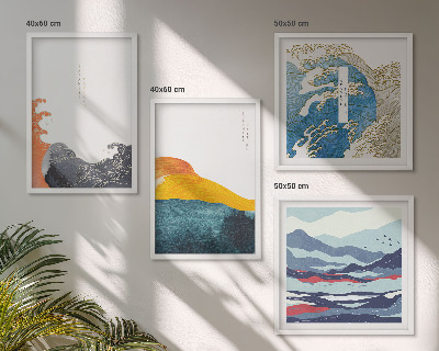 Composizione di 4 quadri Onde, arte giapponese, grafica