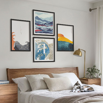 Composizione di 4 quadri Onde, arte giapponese, grafica