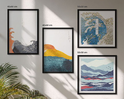 Composizione di 4 quadri Onde, arte giapponese, grafica