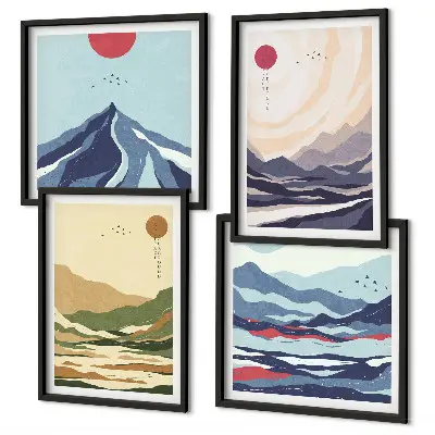 Galleria a parete con montagne color pastello in stile giapponese