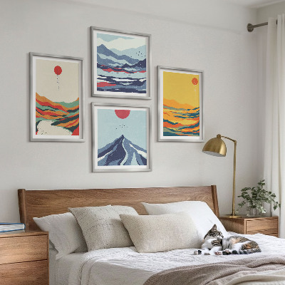 Composizione di 4 quadri Montagne fluviali astratte e colorate