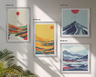 Montagne fluviali astratte e colorate composizione di 4 quadri
