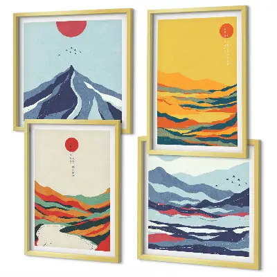 Montagne fluviali astratte e colorate composizione di 4 quadri