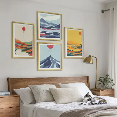 Montagne fluviali astratte e colorate composizione di 4 quadri