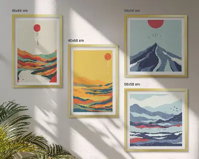 Montagne fluviali astratte e colorate composizione di 4 quadri