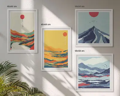 Montagne fluviali astratte e colorate composizione di 4 quadri