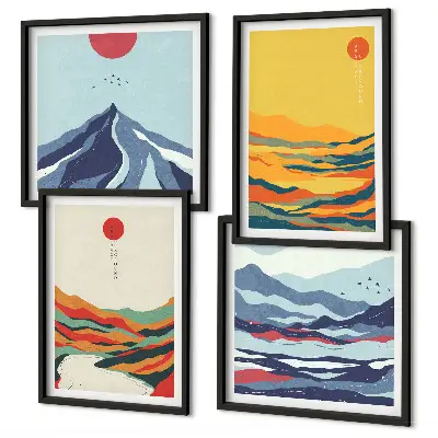 Montagne fluviali astratte e colorate composizione di 4 quadri