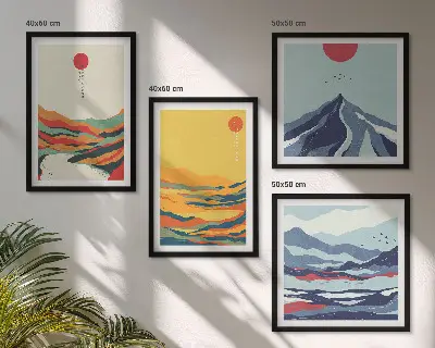 Montagne fluviali astratte e colorate composizione di 4 quadri